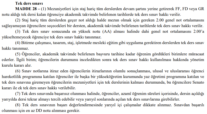 TEK DERS SINAVI
